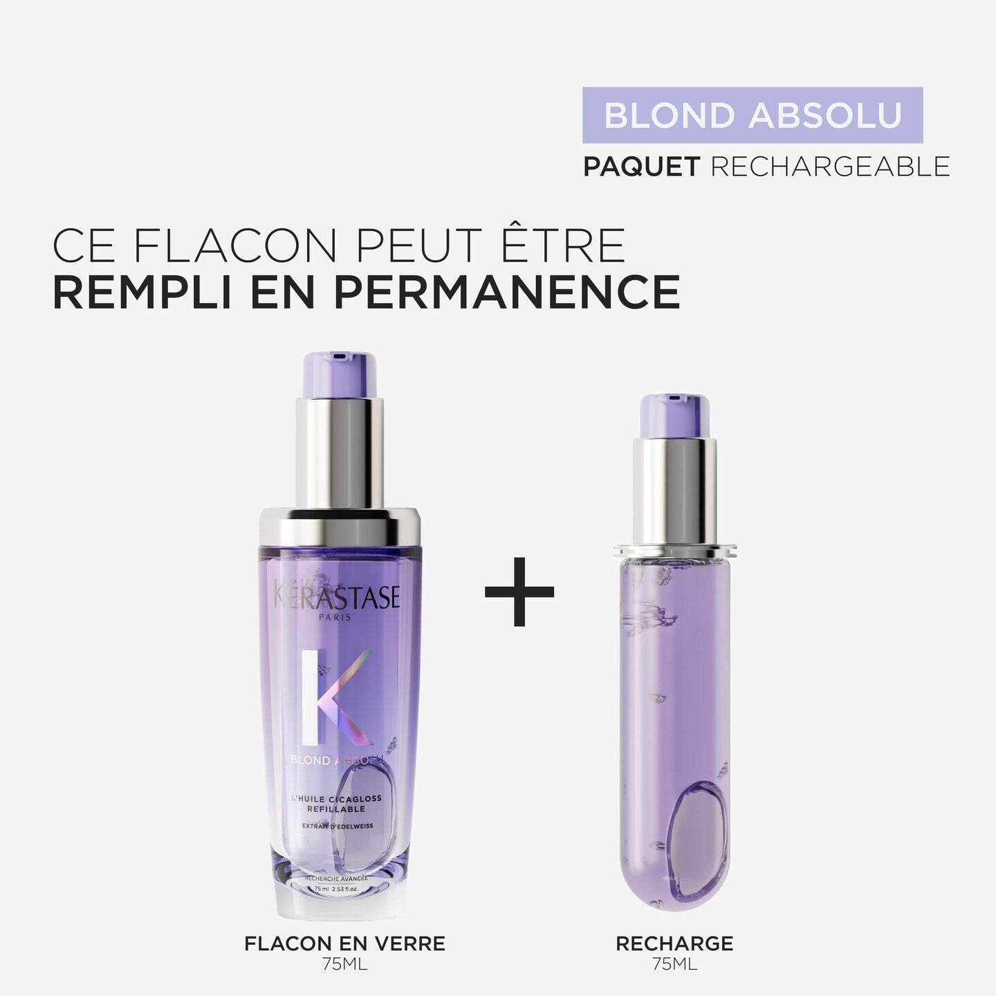 BLOND ABSOLU Cicagloss oil duo set for sensitive blonde hair, with refillable bottles, enriched with Edelweiss for deep hydration and protection.